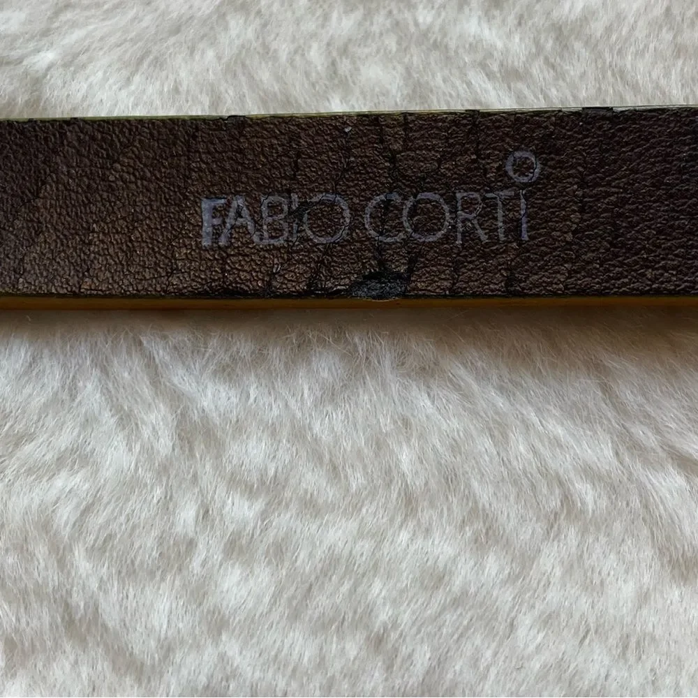 Fabio Corti Brown Leather and Silver Chain Belt Made in Italy Size Small